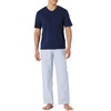 Amazon Essentials Men’s Cotton Stretch Poplin Pant with Cotton Jersey T-Shirt Pajama Set(Navy/Thin Stripe)