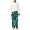 Amazon Essentials Men’s Flannel Pant and Long-Sleeve T-Shirt Pajama Set(Eggshell White/Green Seal)
