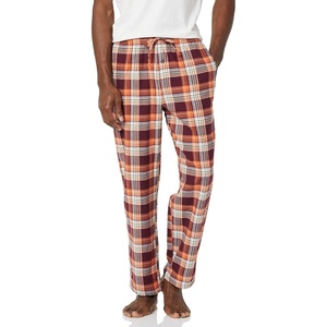 Amazon Essentials Men’s 100% Cotton Flannel Sleep Pant, Relaxed Fit Lounge Pants with Elastic Waist and Drawstring(Burgundy Orange White Plaid)