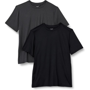 Amazon Essentials Men’s Active Quick Dry Moisture Wicking Tech Stretch Lightweight Short-Sleeve T-Shirt(Black / Heather Graphite)