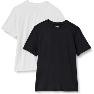 Amazon Essentials Men’s Active Quick Dry Moisture Wicking Tech Stretch Lightweight Short-Sleeve T-Shirt(White / Black)