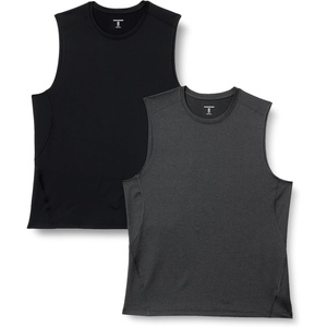 Amazon Essentials Men’s Active Quick Dry Moisture-Wicking Tech Stretch Lightweight Sleeveless Muscle Shirt(Black / Heather Graphite)