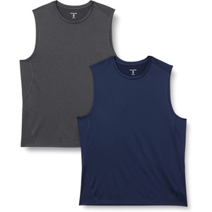 Amazon Essentials Men’s Active Quick Dry Moisture-Wicking Tech Stretch Lightweight Sleeveless Muscle Shirt(Navy / Heather Graphite)