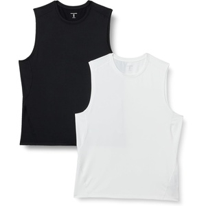 Amazon Essentials Men’s Active Quick Dry Moisture-Wicking Tech Stretch Lightweight Sleeveless Muscle Shirt(White / Black)