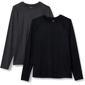 Amazon Essentials Men’s Active Quick Dry Tech Stretch Lightweight Long-Sleeve T-Shirt (Available in Big&Tall)(Black / Heather Graphite)