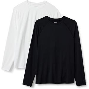 Amazon Essentials Men’s Active Quick Dry Tech Stretch Lightweight Long-Sleeve T-Shirt (Available in Big&Tall)(White / Black)