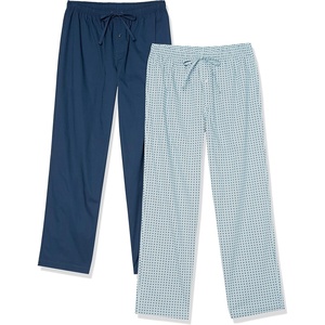 Amazon Essentials Men’s Cotton Stretch Poplin Full-Length Pajama Bottoms(Blue Geo Print/Indigo)
