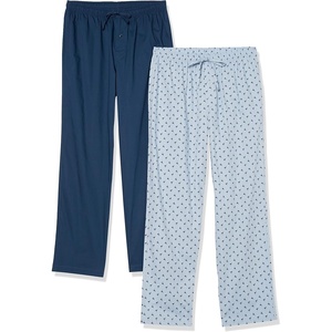Amazon Essentials Men’s Cotton Stretch Poplin Full-Length Pajama Bottoms(Ice Blue Flamingo/Indigo)