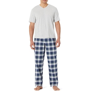 Amazon Essentials Men’s Cotton Stretch Poplin Pant with Cotton Jersey T-Shirt Pajama Set(Country Plaid/Light Grey Heather)