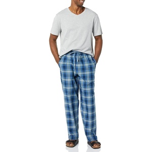 Amazon Essentials Men’s Cotton Stretch Poplin Pant with Cotton Jersey T-Shirt Pajama Set(Grey Heather/Navy Plaid)