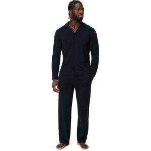 Amazon Essentials Men’s Cotton-Modal Pajama Set, Long Sleeve Button-Down Top with Pants(Black)