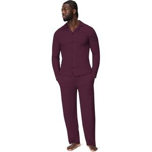 Amazon Essentials Men’s Cotton-Modal Pajama Set, Long Sleeve Button-Down Top with Pants(Dark Burgundy)