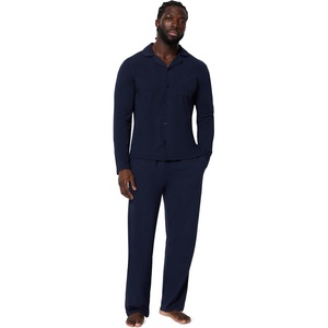 Amazon Essentials Men’s Cotton-Modal Pajama Set, Long Sleeve Button-Down Top with Pants(Navy)