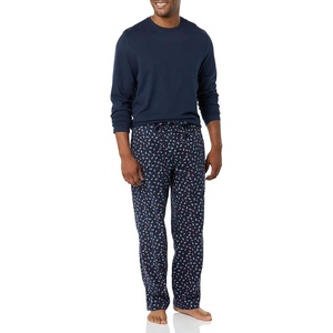 Amazon Essentials Men’s Flannel Pant and Long-Sleeve T-Shirt Pajama Set(Navy Paisley)