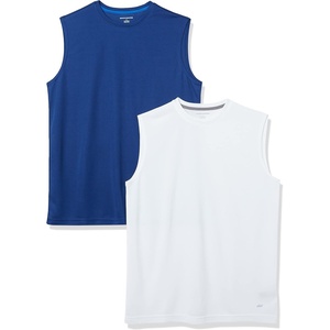 Amazon Essentials Men’s Gym Tank Tops, Moisture-Wicking Dry Fit Breathable Muscle Shirts(Navy/White)