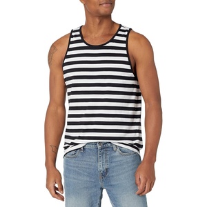 Amazon Essentials Men’s Regular-Fit Sleeveless Tank Tops(Black White Horizontal Stripe)