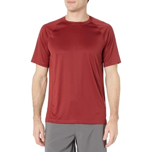 Amazon Essentials Men’s Slim-Fit Short-Sleeve Quick-Dry UPF 50 Swim Tee, Breathable Stretchable Fabric, Raglan Seams(Brick Red)