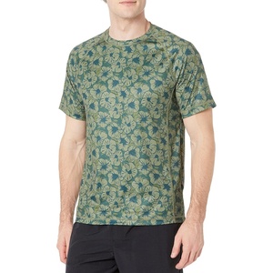 Amazon Essentials Men’s Slim-Fit Short-Sleeve Quick-Dry UPF 50 Swim Tee, Breathable Stretchable Fabric, Raglan Seams(Olive Hibiscus Flower)