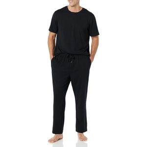 Amazon Essentials Men’s Super Soft Modal Cotton Pajama Set, T-Shirt and Full-Length Bottoms Loungewear(Black)