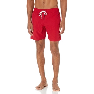 Amazon Essentials Men’s Swim Trunks with Mesh Lining, Pockets, Drawstring Closure(Red)