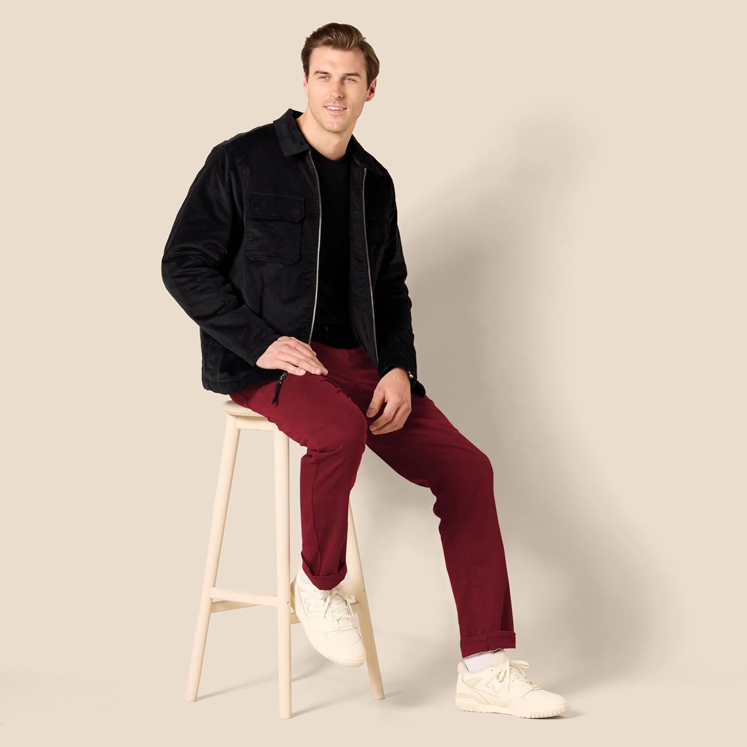image:imageAmazon Essentials Mens 5Pocket Stretch Twill Casual PantsBurgundy