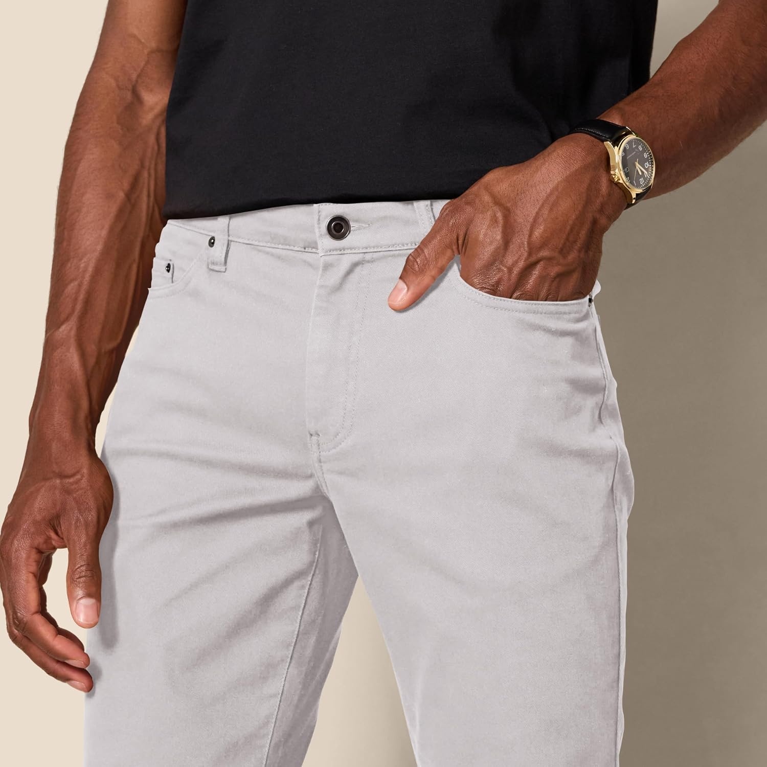image:imageAmazon Essentials Mens 5Pocket Stretch Twill Casual PantsLight Grey