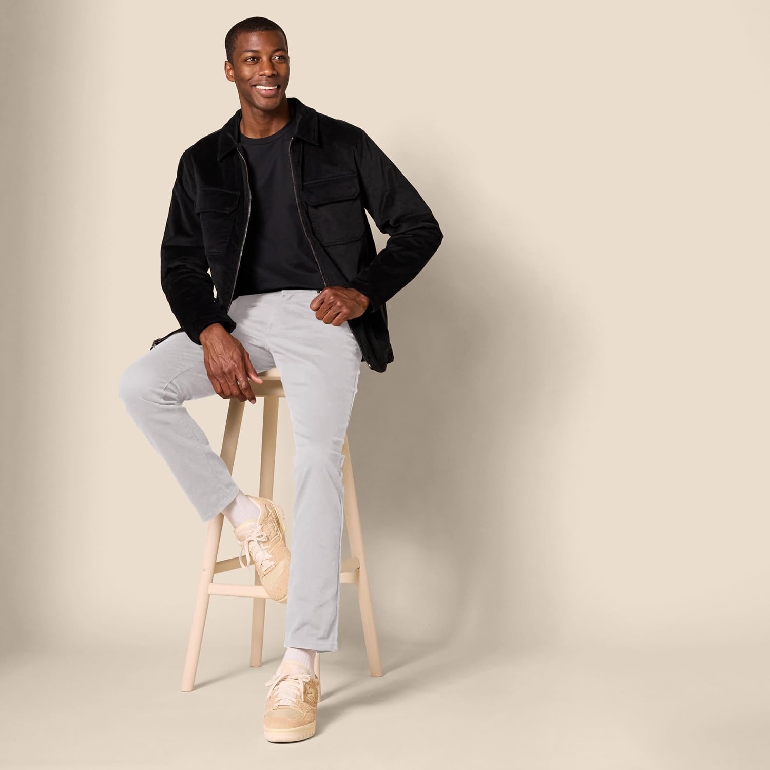 image:imageAmazon Essentials Mens 5Pocket Stretch Twill Casual PantsLight Grey