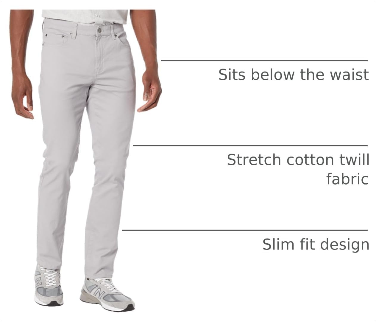 image:imageAmazon Essentials Mens 5Pocket Stretch Twill Casual PantsLight Grey