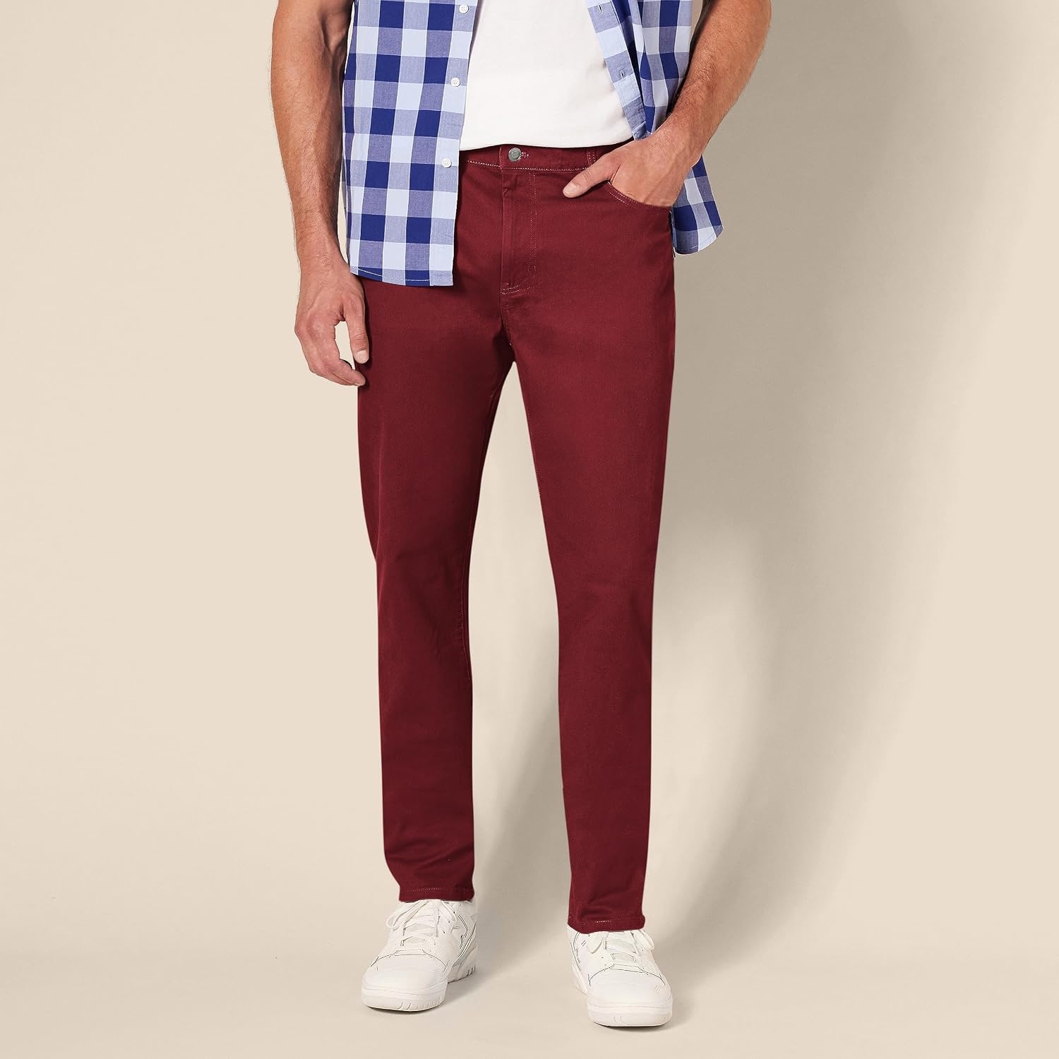 image:imageAmazon Essentials Mens 5Pocket Stretch Twill PantsBurgundy