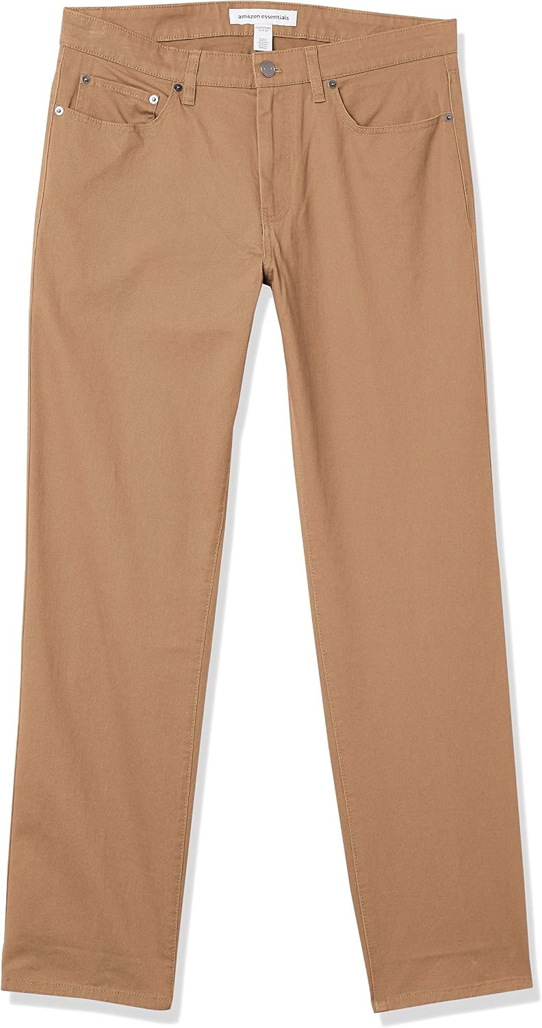image:imageAmazon Essentials Mens 5Pocket Stretch Twill PantsDark Khaki Brown