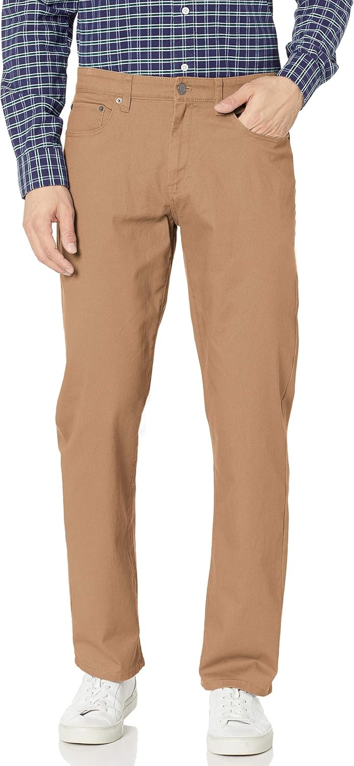 image:imageAmazon Essentials Mens 5Pocket Stretch Twill PantsDark Khaki Brown