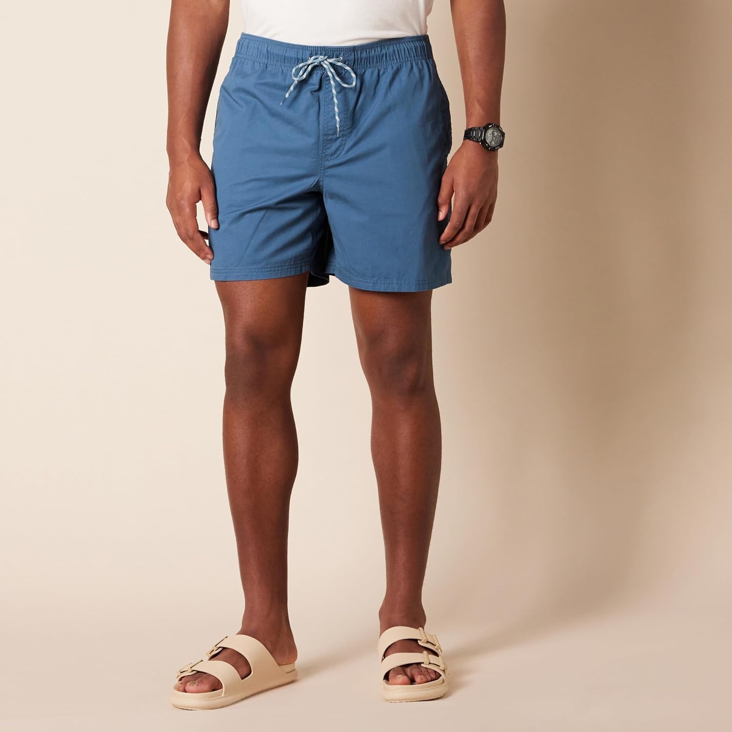 image:imageAmazon Essentials Mens 6 Inseam Regular Fit Drawstring Shorts with Elastic Waist and PocketsDeep Blue