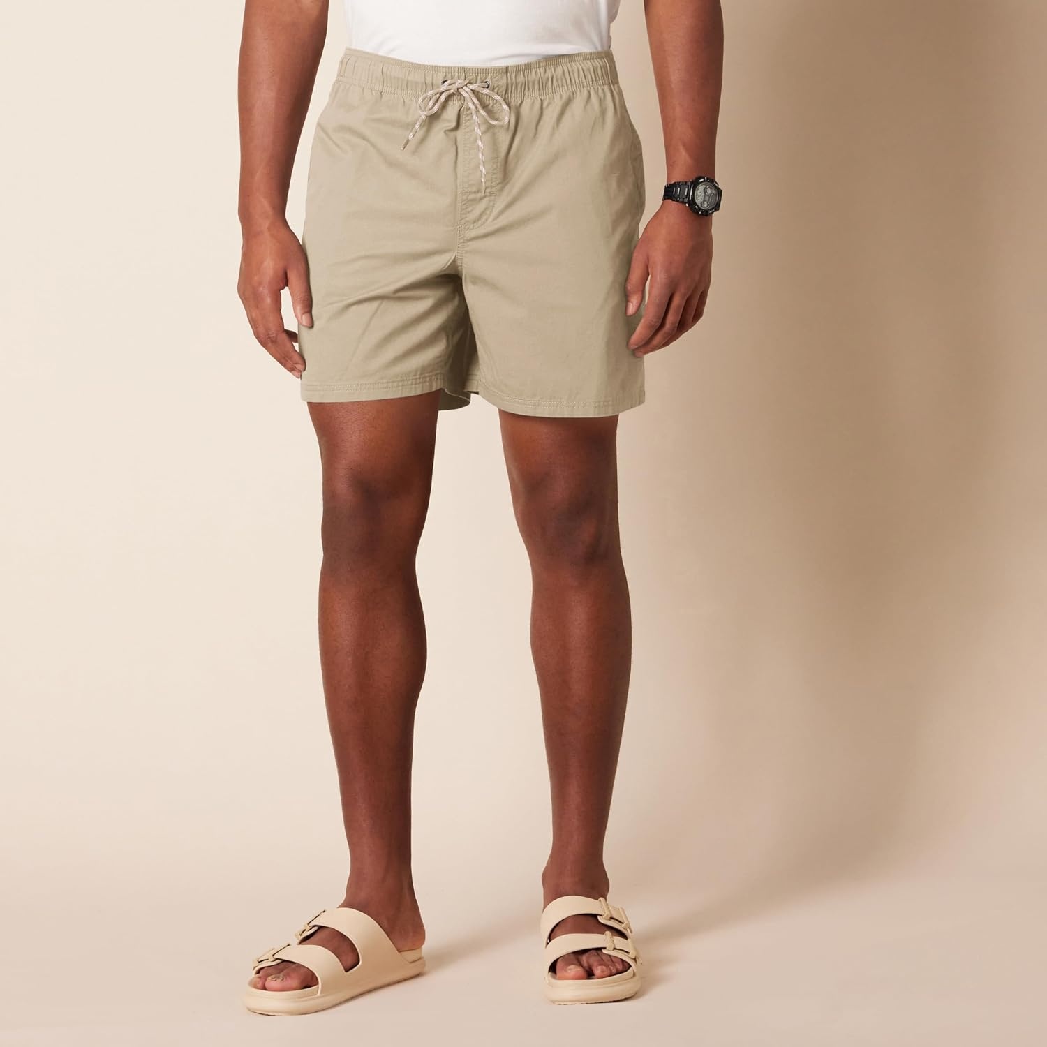image:imageAmazon Essentials Mens 6 Inseam Regular Fit Drawstring Shorts with Elastic Waist and PocketsKhaki Brown