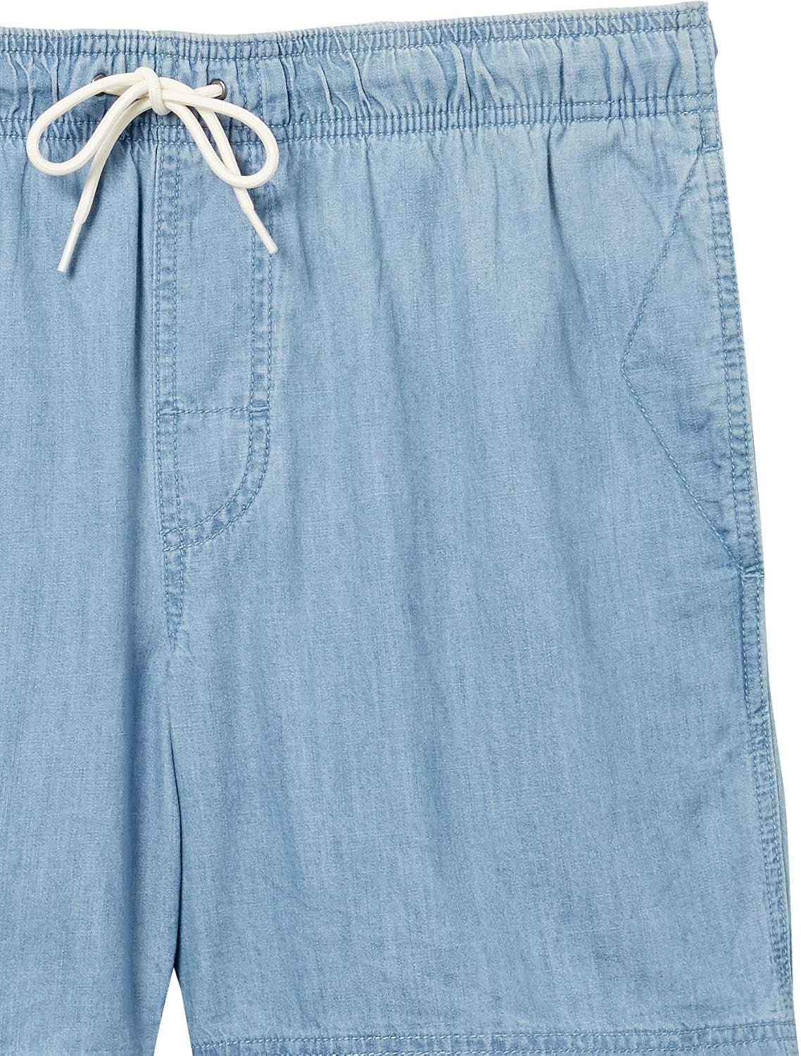 image:imageAmazon Essentials Mens 6 Inseam Regular Fit Drawstring Shorts with Elastic Waist and PocketsLight Wash Chambray