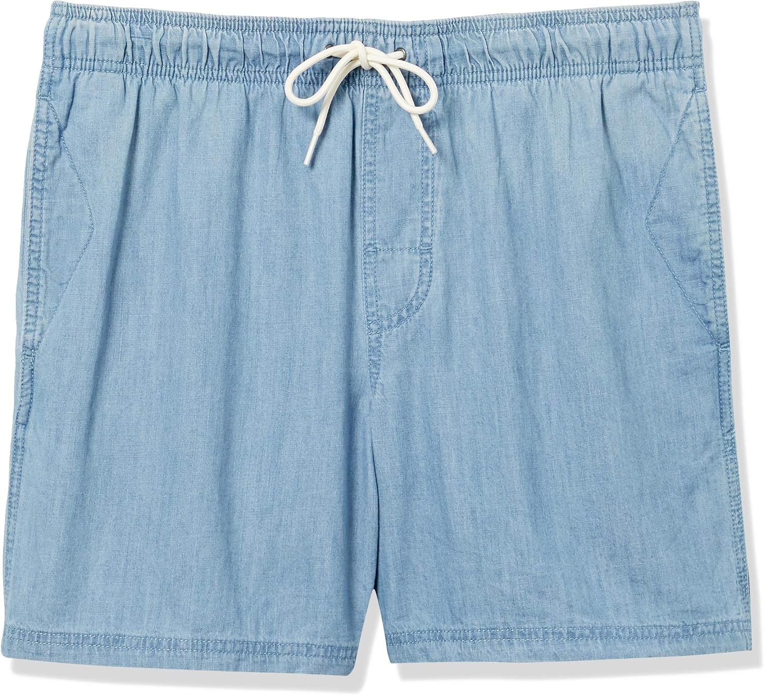 image:imageAmazon Essentials Mens 6 Inseam Regular Fit Drawstring Shorts with Elastic Waist and PocketsLight Wash Chambray