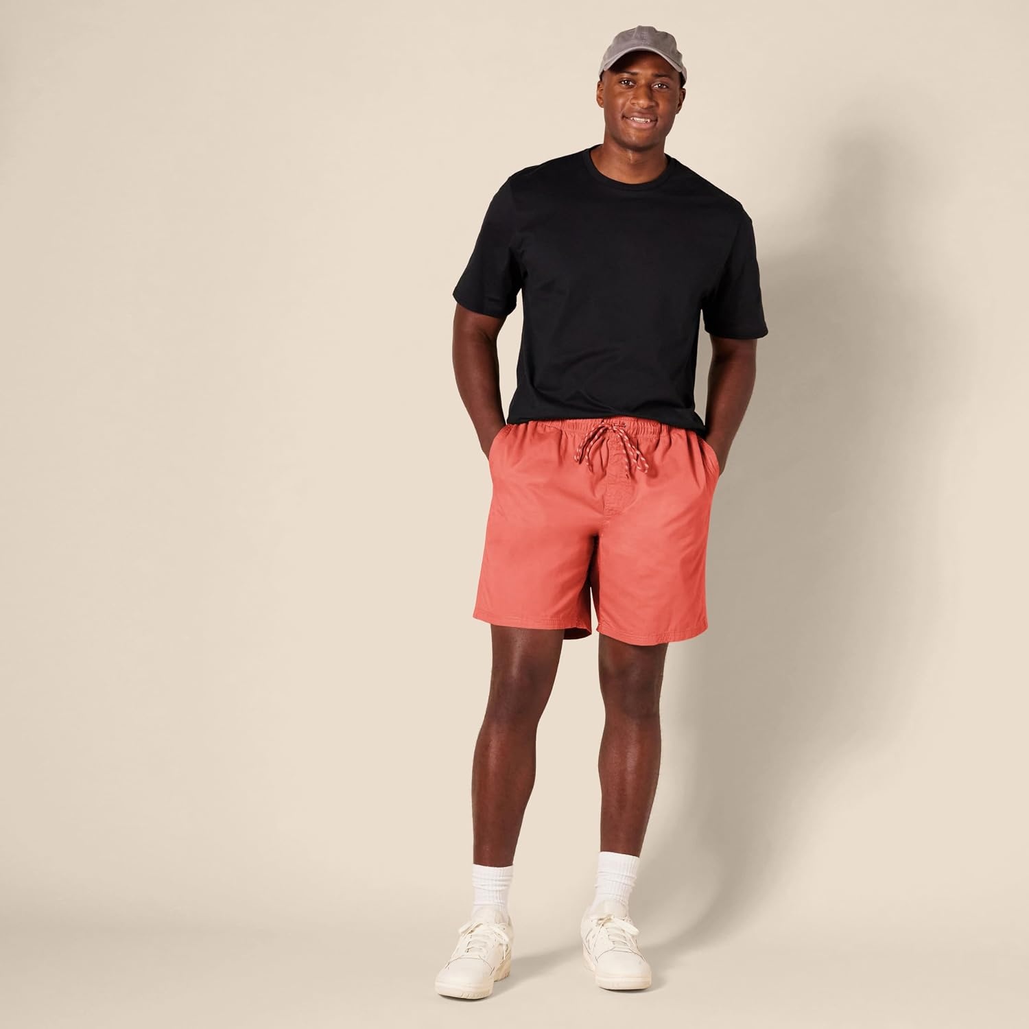 image:imageAmazon Essentials Mens 8 Inseam RelaxedFit Cotton Drawstring PullOn Walk Shorts SummerWeightCoral