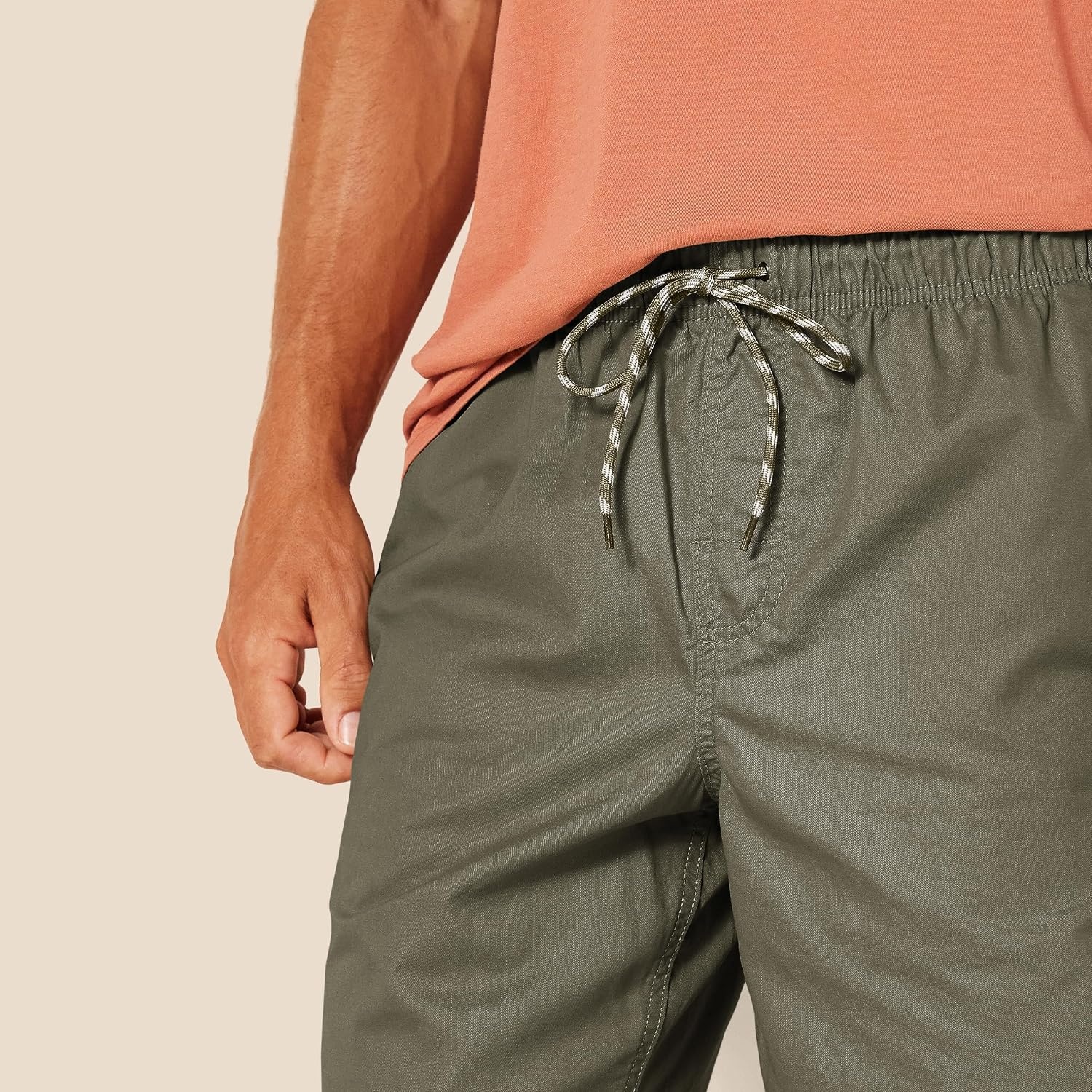image:imageAmazon Essentials Mens 8 Inseam RelaxedFit Cotton Drawstring PullOn Walk Shorts SummerWeightDark Olive