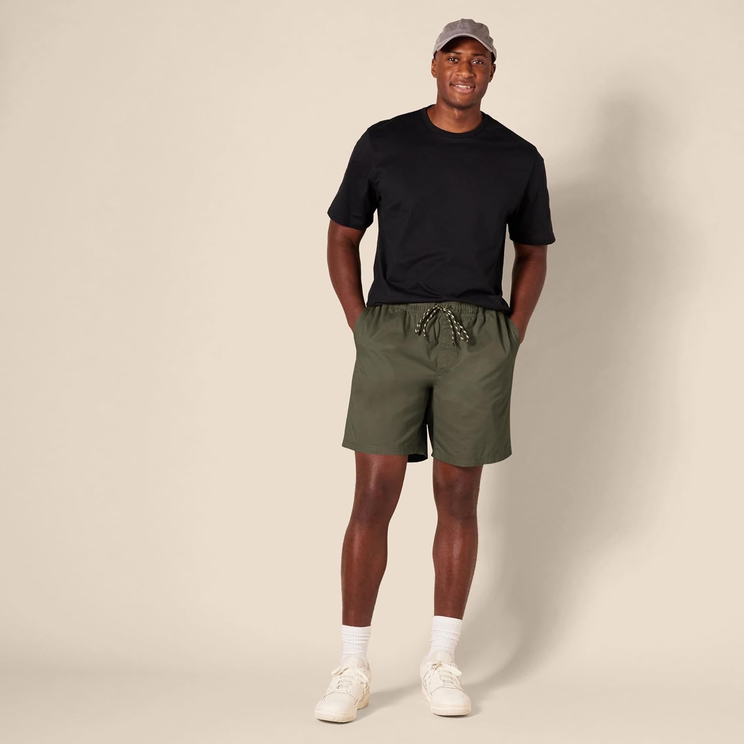 image:imageAmazon Essentials Mens 8 Inseam RelaxedFit Cotton Drawstring PullOn Walk Shorts SummerWeightDark Olive