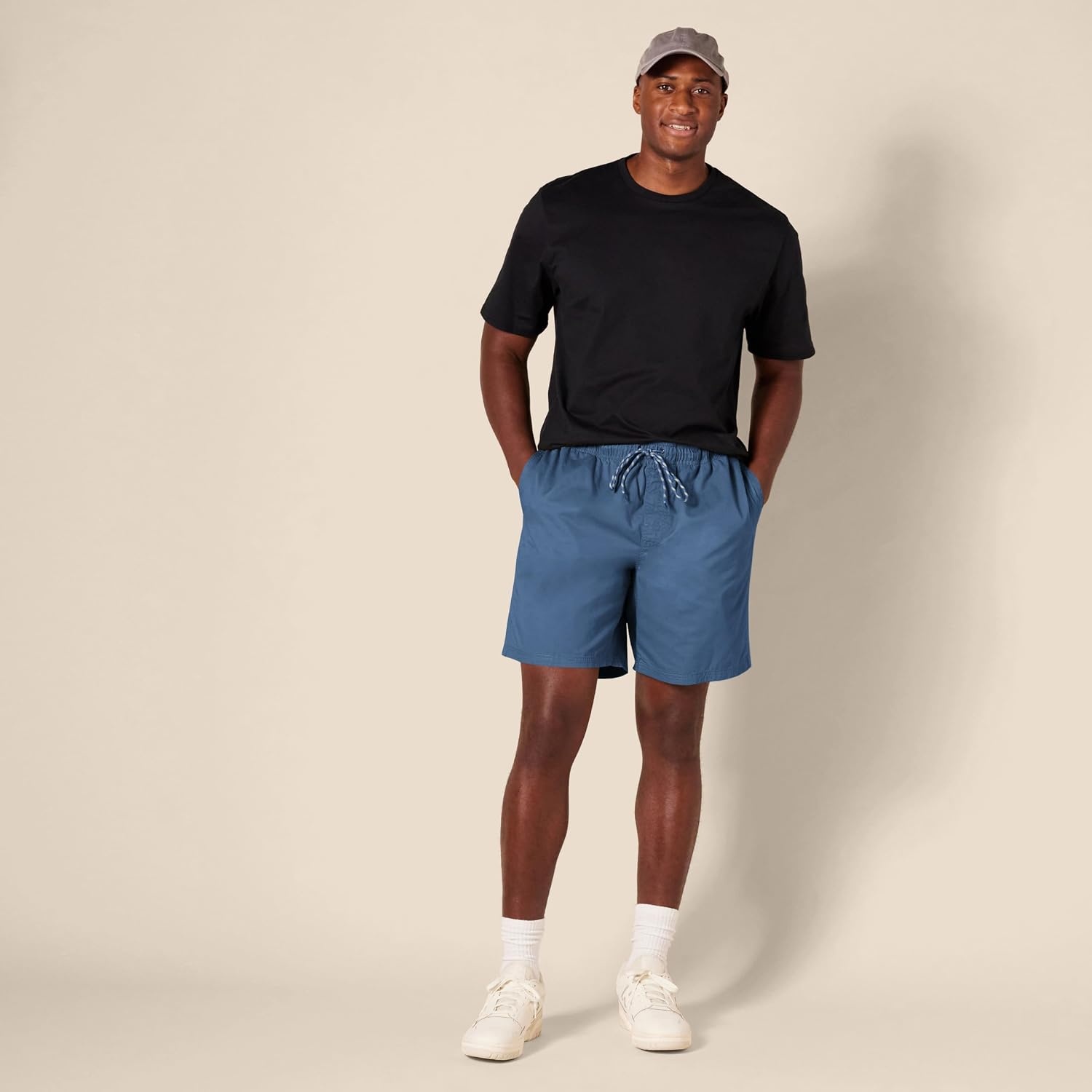 image:imageAmazon Essentials Mens 8 Inseam RelaxedFit Cotton Drawstring PullOn Walk Shorts SummerWeightDeep Blue
