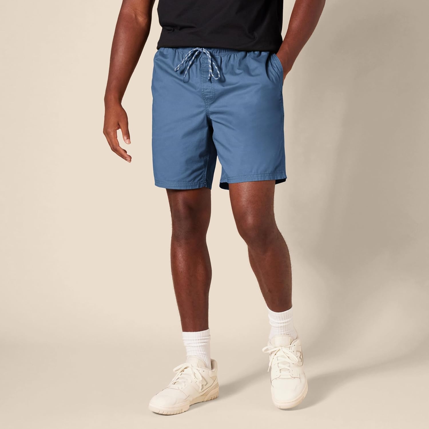 image:imageAmazon Essentials Mens 8 Inseam RelaxedFit Cotton Drawstring PullOn Walk Shorts SummerWeightDeep Blue
