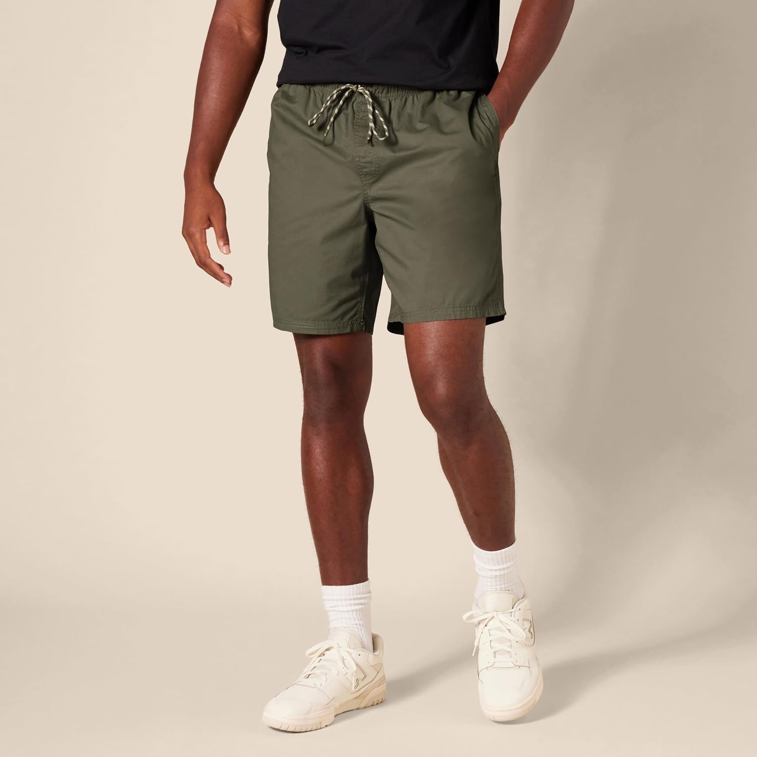 image:imageAmazon Essentials Mens 8 Inseam RelaxedFit Cotton Drawstring PullOn Walk Shorts SummerWeightOlive