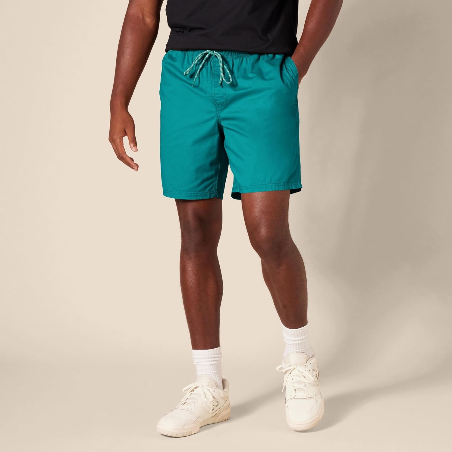 image:imageAmazon Essentials Mens 8 Inseam RelaxedFit Cotton Drawstring PullOn Walk Shorts SummerWeightTeal Blue