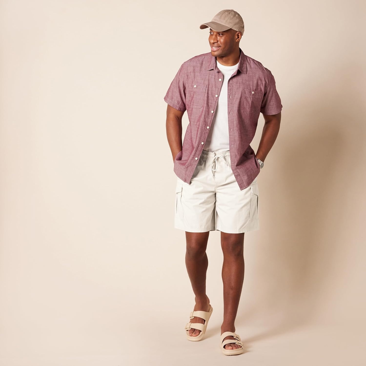 image:imageAmazon Essentials Mens 9 Elastic Waist Cargo ShortsStone
