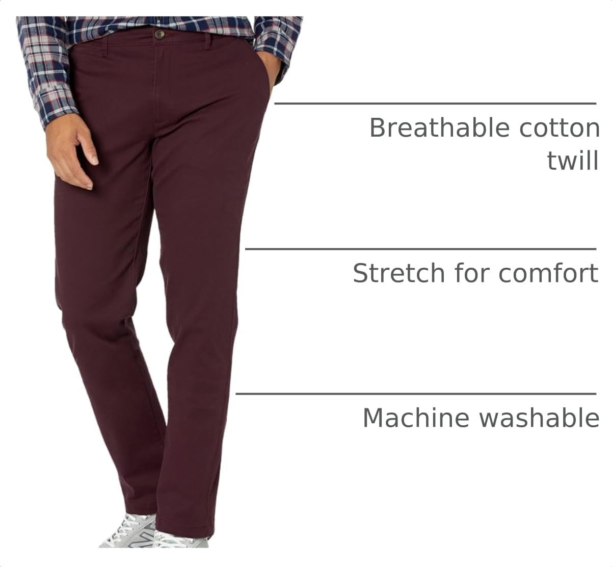 image:imageAmazon Essentials Mens Casual Stretch Chino PantBurgundy