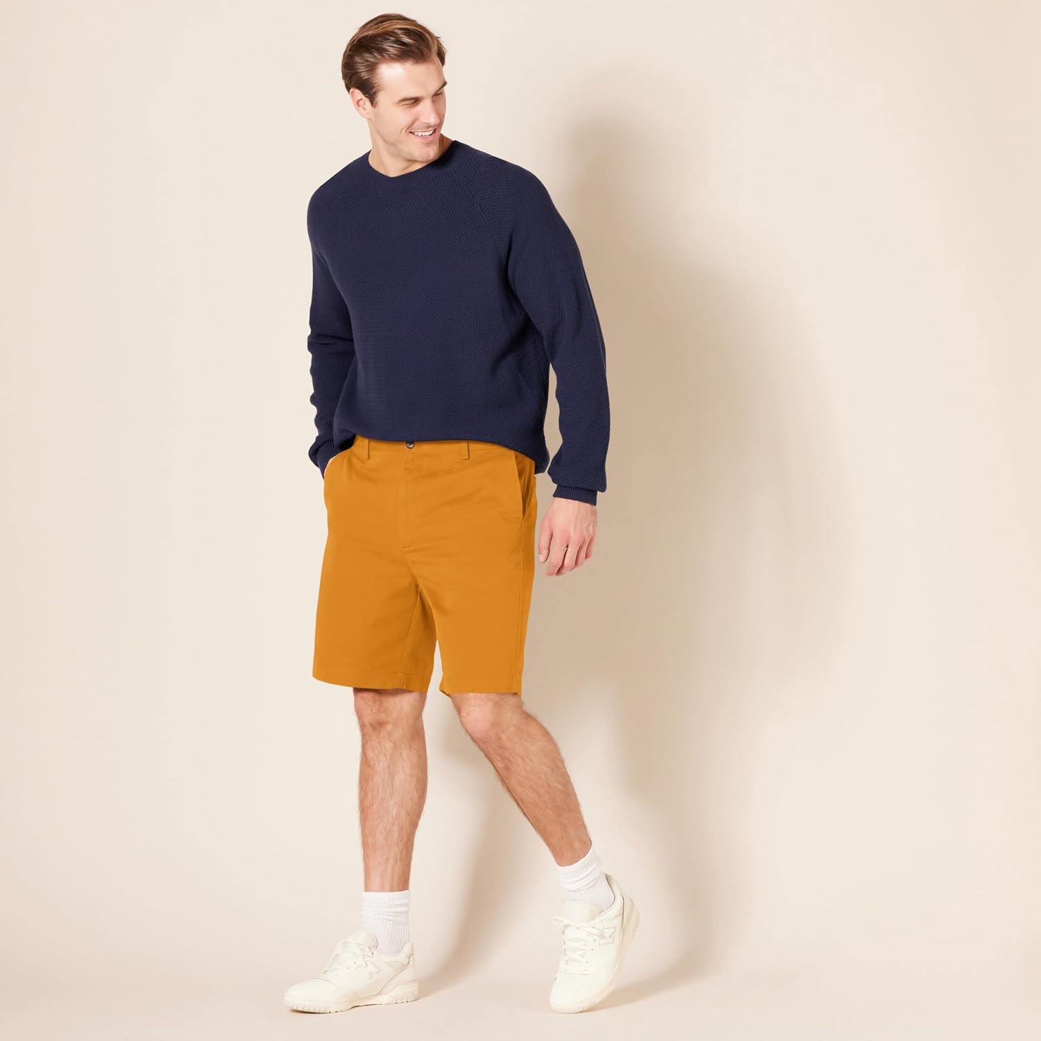 image:imageAmazon Essentials Mens ClassicFit 9 Cotton Twill Chino Shorts with ButtonThrough PocketsNutmeg
