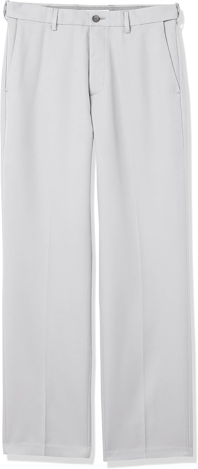 image:imageAmazon Essentials Mens ClassicFit ExpandableWaist FlatFront Dress PantsLight Grey