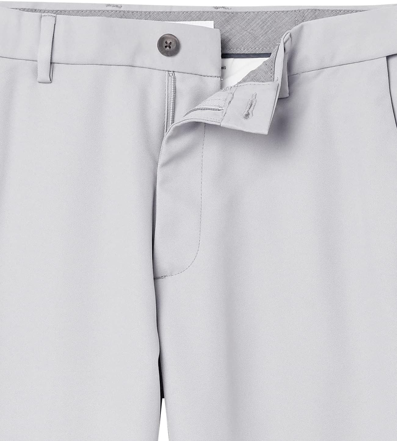 image:imageAmazon Essentials Mens ClassicFit ExpandableWaist FlatFront Dress PantsLight Grey