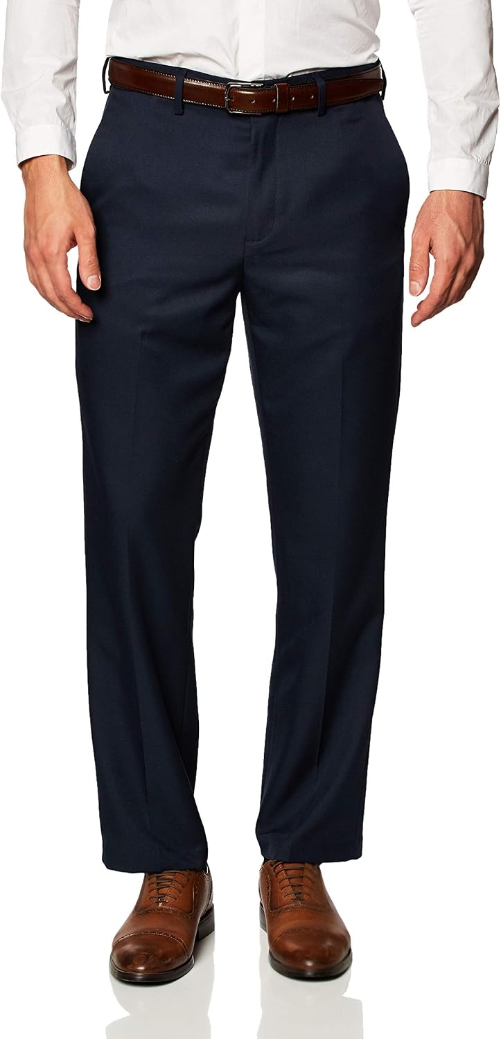 image:imageAmazon Essentials Mens ClassicFit ExpandableWaist FlatFront Dress PantsNavy