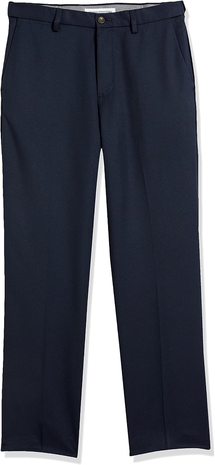 image:imageAmazon Essentials Mens ClassicFit ExpandableWaist FlatFront Dress PantsNavy