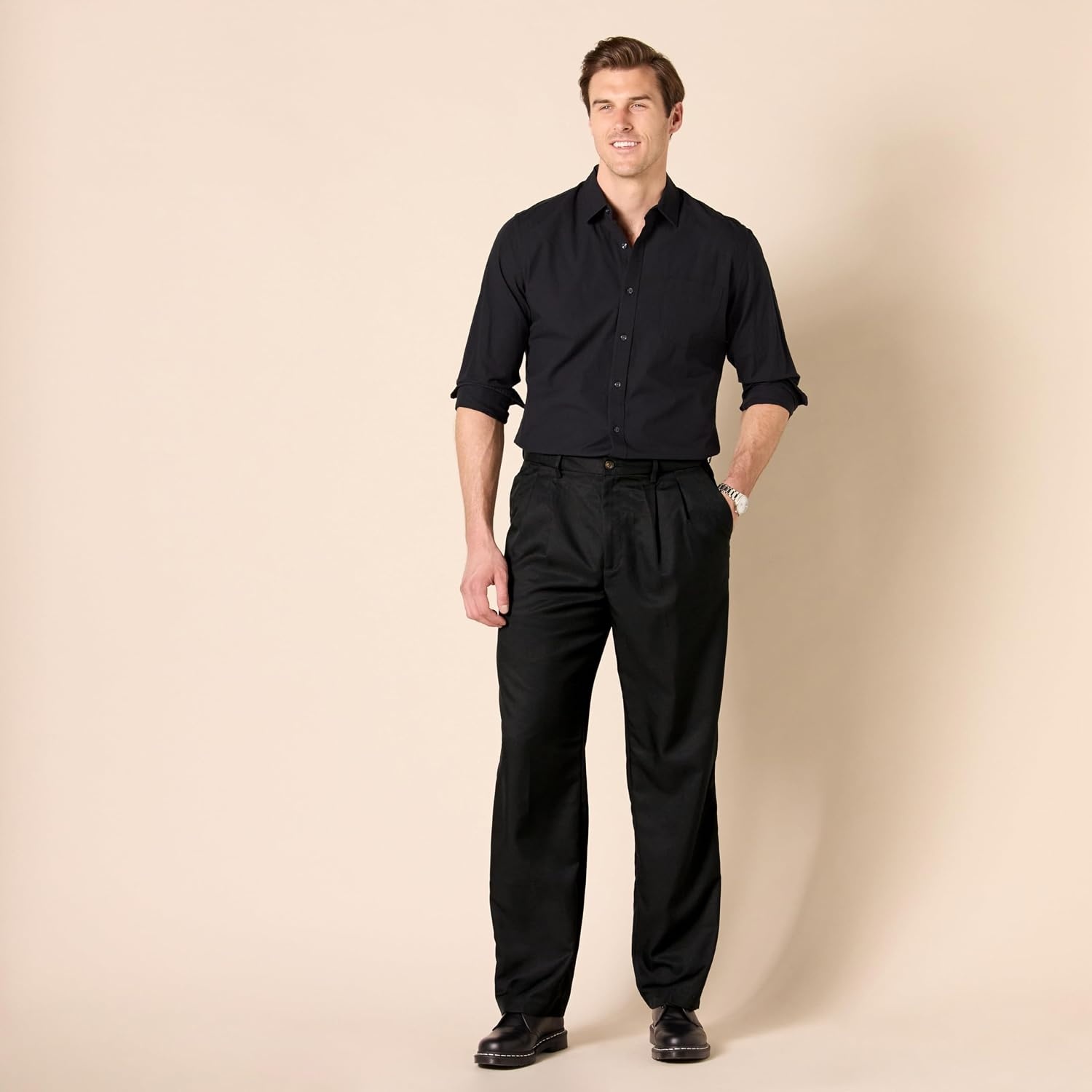 image:imageAmazon Essentials Mens ClassicFit Pleated Dress Pants Available in Big amp TallBlack